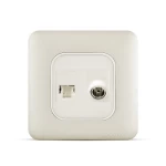 فيش تليفون مفرد نظام امريكى جاك 3 خط + فيش تليفزيون مائل مفرد، لون شامبين، 7×7 سم | سبكترا 