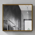 LED Mirror Size 95×70 cm, Wooden Frame Gray, Rectangular Shape