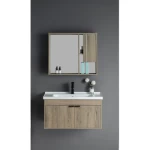 Grey Beige Wood Sink, Width 60 cm, Practical Design with Mirror and Medicine Cabinet