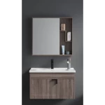 Light Wood Sink Cabinet, Width 60 cm, Practical Design with Mirror & Medicine Cabinet