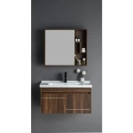 Dark Wood Bathroom Cabinet with Sink, Practical Design, Width 60 cm, with Mirror and Medicine Cabinet