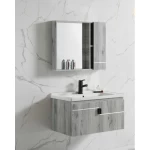 Grey Wood Bathroom Vanity, Size 80 cm, Simple Design with Mirror and Medicine Cabinet