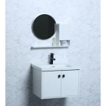 White Wood Bathroom Vanity, Size 80 cm, Unique Design with LED Mirror
