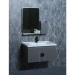 Pearl Grey Wood Bathroom Cabinet with Sink, Size 80 cm, Practical Style with Mirror and Medicine Cabinet