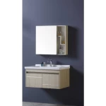 Light Wood Sink with Cabinet, Simple Design, Size 80 cm, with Mirror and Medicine Cabinet