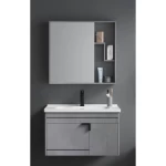 Grey Wooden Sink with Mirror & Medicine Cabinet, 80 × 46 cm