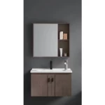 Dark Wood Bathroom Vanity, 80 cm, Modern Design with Mirror and Medicine Cabinet