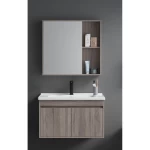 Light Wood Bathroom Sink, Size 80 cm, with Mirror & Medicine Cabinet in a Calm Elegant Design